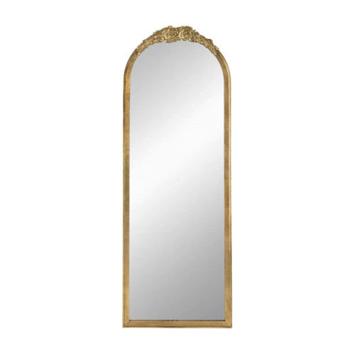 Floral Wooden Framed Arched Floor Mirror - 55.5" - Gold - IMAGE 1