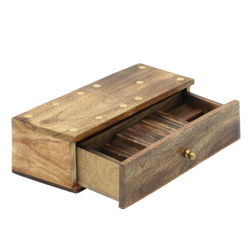 9" Natural Mango Wood Dominoes Game Box Table Accent - IMAGE 1