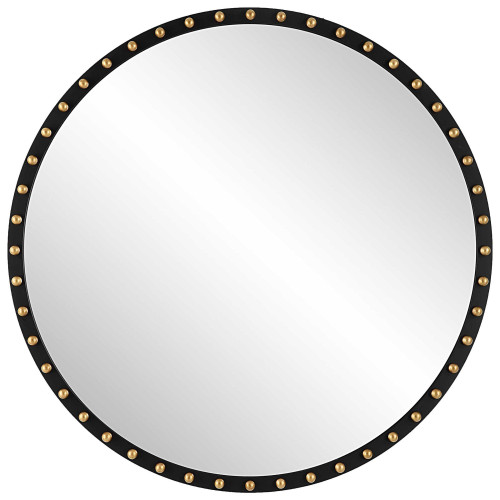 Distressed Round Wall Mirror - 50" - Black and Gold - IMAGE 1