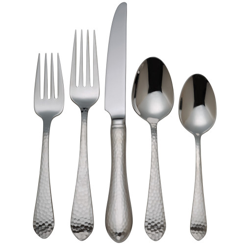 Set of 5 Silver Decorative Hammered Antique Place Setting, 10.25" - IMAGE 1