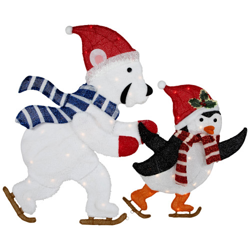 41.25" Lighted Ice Skating Polar Bear and Penguin Outdoor Christmas Decoration - IMAGE 1