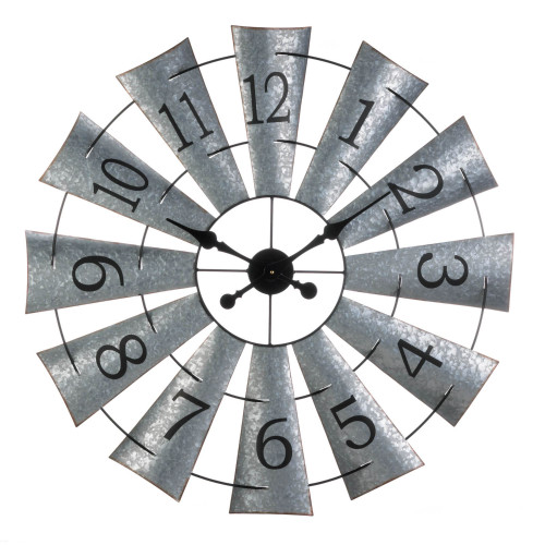 33" Silver and Black Contemporary Galvanized Windmill Wall Clock - IMAGE 1