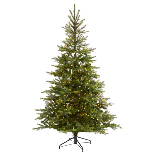 7’ Pre-Lit North Carolina Spruce Artificial Christmas Tree, Clear LED Lights - IMAGE 1