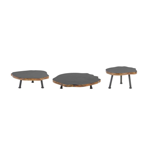 Tree Disc Footed Pedestal Trays - 12" - Black and Brown - Set of 3 - IMAGE 1