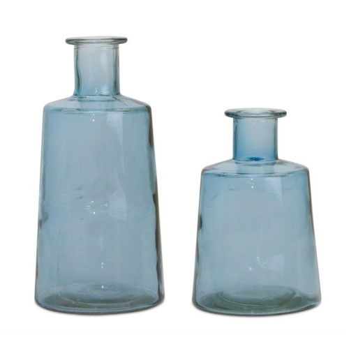 Transparent Glass Bottle Vases - 9.5" - Blue - Set of 2 - IMAGE 1