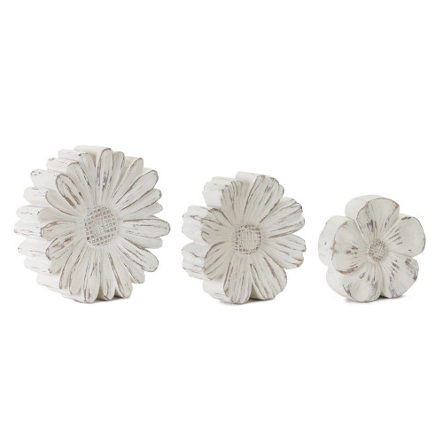Antique Style Round Flower Tabletop Figurines - 7" - White - Set of 3 - IMAGE 1