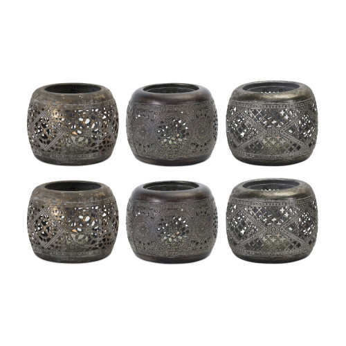 Ornate Cut Out Metal Votive Holders - 4.5" - Gold and Black - Set of 6 - IMAGE 1
