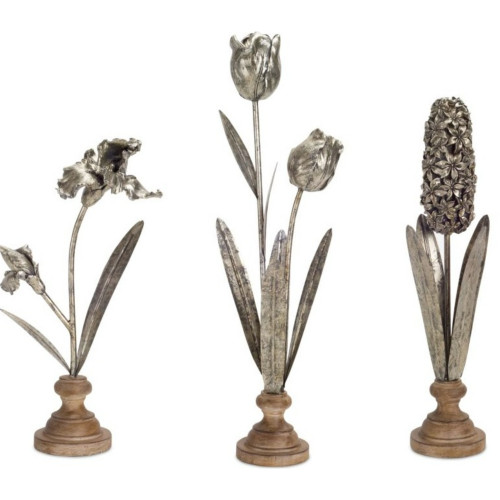 Floral Tabletop Decorations - 22.5" - Brown and Silver - Set of 3 - IMAGE 1