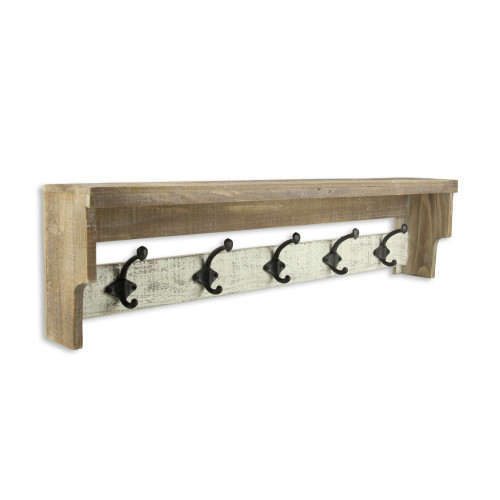31.5" Brown and White Farm Style 5 Hook Coat Hanger - IMAGE 1