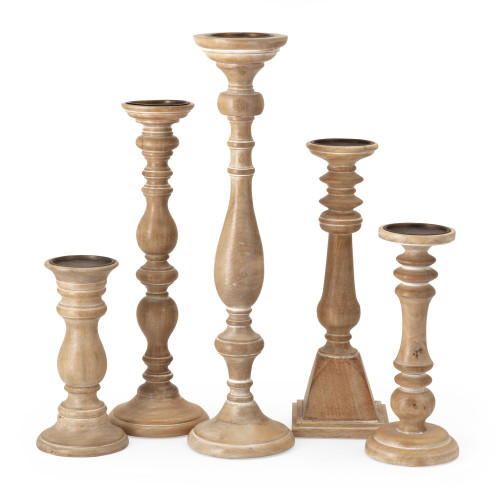 Vintage Style Wooden Candleholders - 22" - Brown - Set of 5 - IMAGE 1