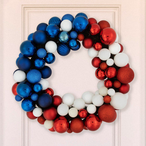 22" Red White and Blue 3-Finish Patriotic Ornament Wreath - IMAGE 1