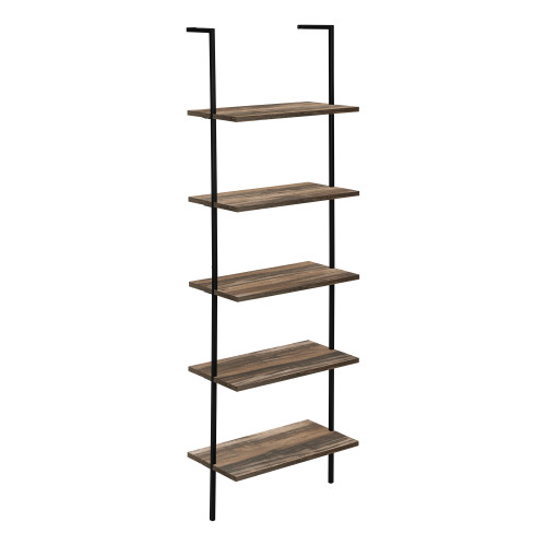 5-Tier Ladder Metal Bookcase with Shelves - 72" - Brown and Black - IMAGE 1