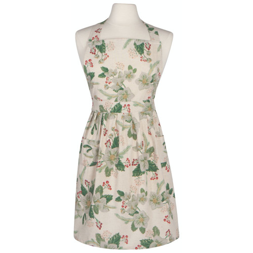 29" Green and Beige Winter Blossom Now Designs Classic Kitchen Apron with 2 Pockets - IMAGE 1