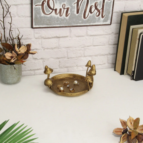 Handmade Mushroom Cast Iron Tray - 6" - Gold Finish - IMAGE 1