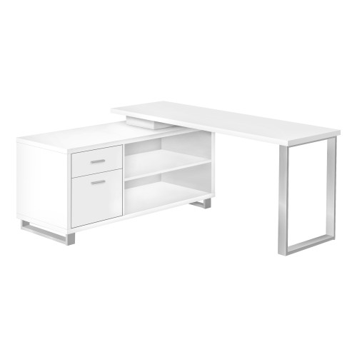 L-Shaped Computer Desk - 72" - White and Silver - IMAGE 1