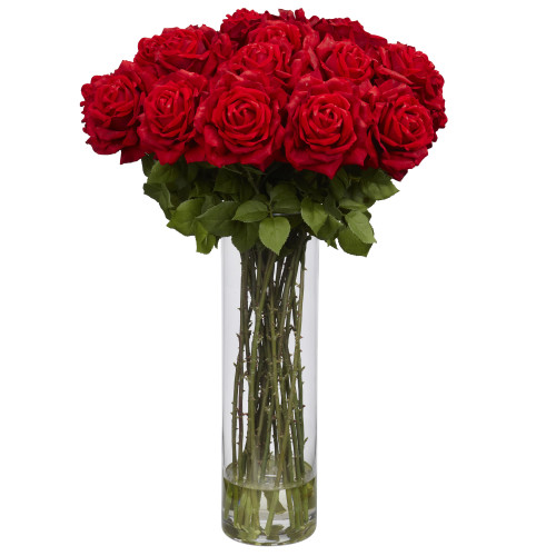 31" Red Giant Rose Silk Artificial Floral Arrangement - IMAGE 1