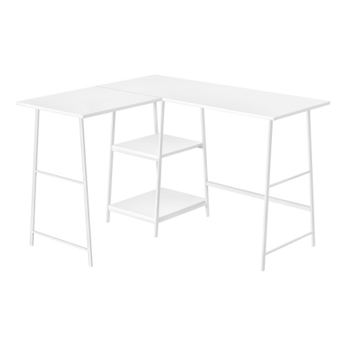 L-Shaped Metal Computer Desk with Shelves - 47.25" - White - IMAGE 1