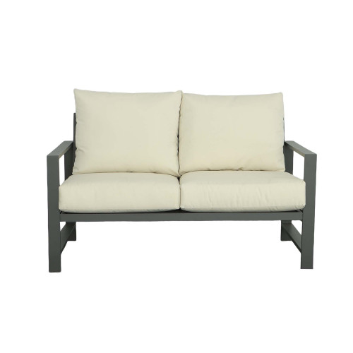 Metal Outdoor Loveseat with Cushions - 53" - Gray and Beige - IMAGE 1