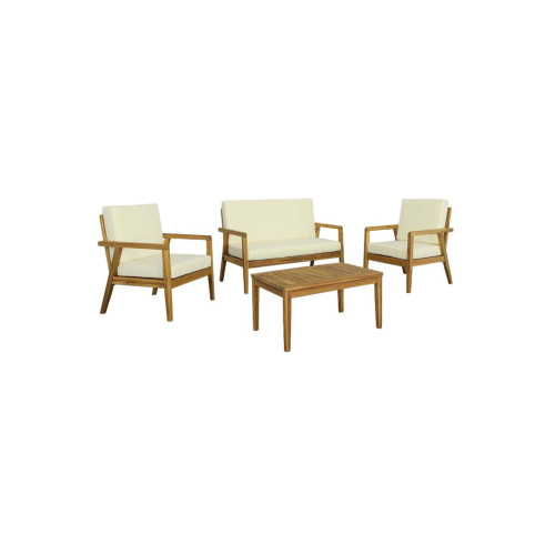 4pc Loveseat with Cocktail Table and Chairs Outdoor Patio Set - 47" - Cream - IMAGE 1