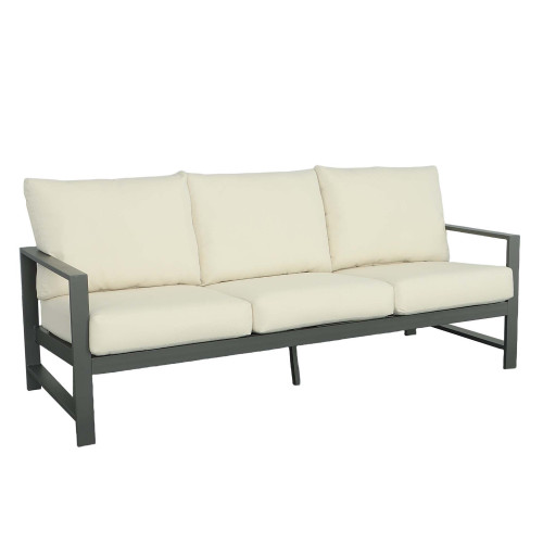 Metal Outdoor Sofa with Cushions - 77" - Gray and Beige - IMAGE 1