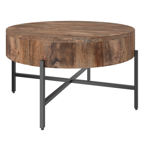 Natural Mango Wood Round Coffee Table - 33" - Brown and Black - IMAGE 1