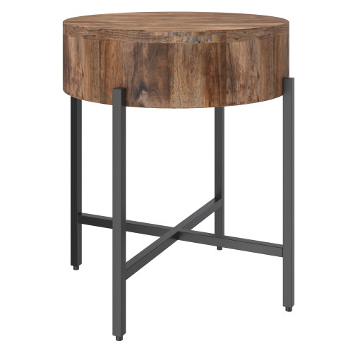 X Base Handmade Round End Table - 24" - Natural Brown and Black - IMAGE 1