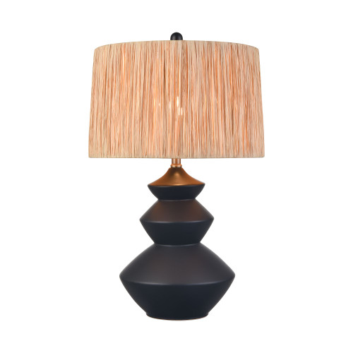 LED Stacked Bands Table Lamp with Drum Shade - 27" - Matte Black - IMAGE 1