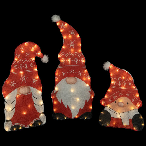 LED Lighted Gnome Family Christmas Yard Decoration - 32" - Red and White - Warm White Lights - IMAGE 1