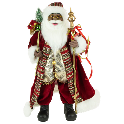 24" African American Santa Claus with Gift Bag Christmas Figure - IMAGE 1