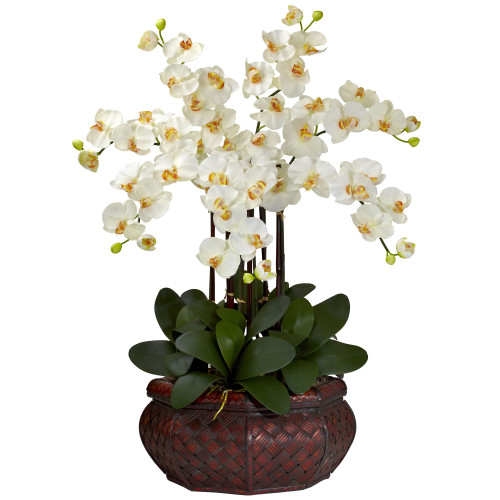 30" Phalaenopsis Silk Artificial Floral Arrangement in Wicker Pot - IMAGE 1