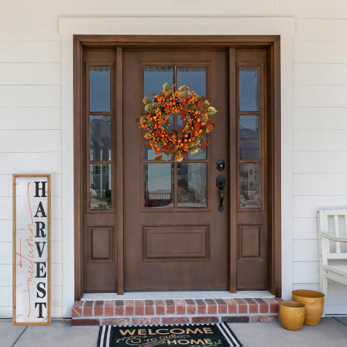 Mini Gourds & Berries Artificial Fall Harvest Wreath - 24" - Orange ...