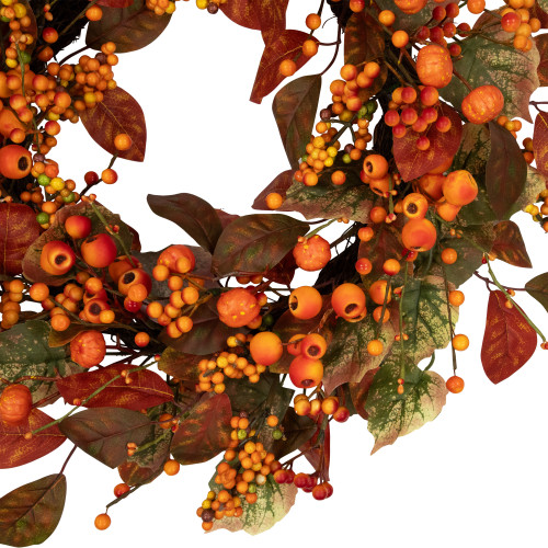 Mini Gourds & Berries Artificial Fall Harvest Wreath - 24" - Orange ...