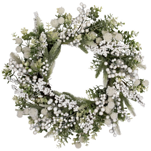 Glittered and Frosted Berry and Eucalyptus Artificial Christmas Wreath - 24" - Unlit - IMAGE 1