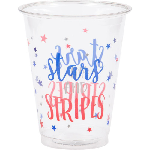 Patriotic American Flag Drinking Party Tumbler Cups 8 oz. - 4.25" - Clear and Red - Club Pack of 96 - IMAGE 1