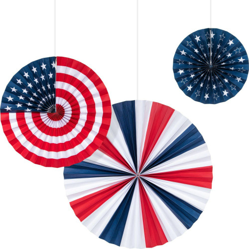 Patriotic Striped and Stars Party Paper Fans - 18" - Multicolored - Club Pack of 36 - IMAGE 1