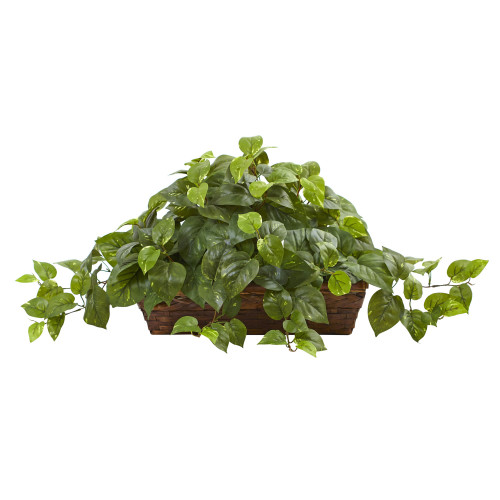 3' Artificial Pothos Plant with Ledge Basket - IMAGE 1