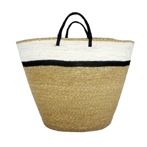 Seagrass Tote Bag with Handles - 33.5" - Beige and White - IMAGE 1