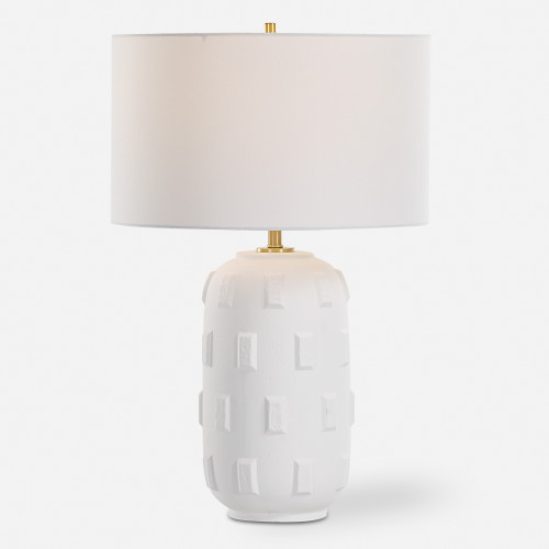 Solid Textured Table Lamp with Drum Shade - 26.25" - White - IMAGE 1