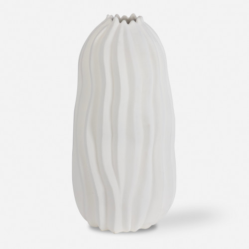 Abstract Lined Ceramic Floor Vases - 26" - Matte White - IMAGE 1
