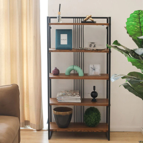 Handmade Five Tier Foldable Corner Shelf - 60.25" - Brown and Gray - IMAGE 1