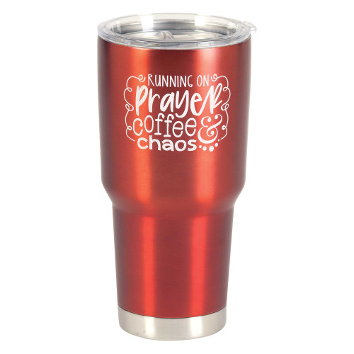 8" Stainless Steel Running on Prayer Coffee & Chaos Travel Tumbler, 30oz. - IMAGE 1