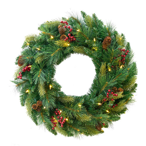 Pre-Lit Pine Artificial Christmas Wreath, 36-Inch, Warm White and Multicolor LED Lights - IMAGE 1