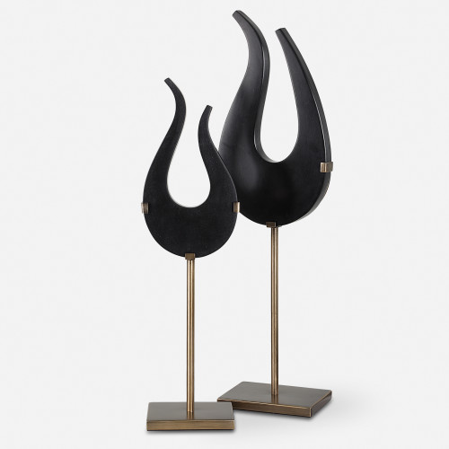 Solid Flame Tabletop Sculptures - 24" - Black - Set of 2 - IMAGE 1