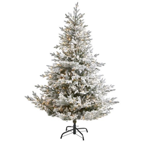 6’ Pre-Lit Flocked Fraser Fir Artificial Christmas Tree, Clear LED LIghts - IMAGE 1