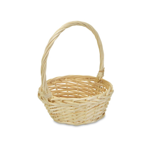 8" Beige Traditional Round Storage Basket with Handle - IMAGE 1