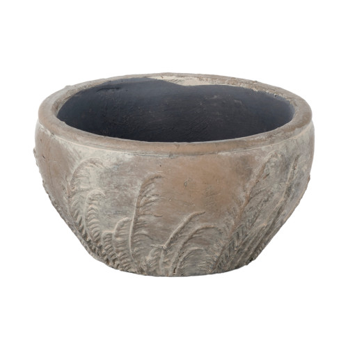 Terracotta Planter with Grass Pattern - 7.25" - Brown and Gray - IMAGE 1