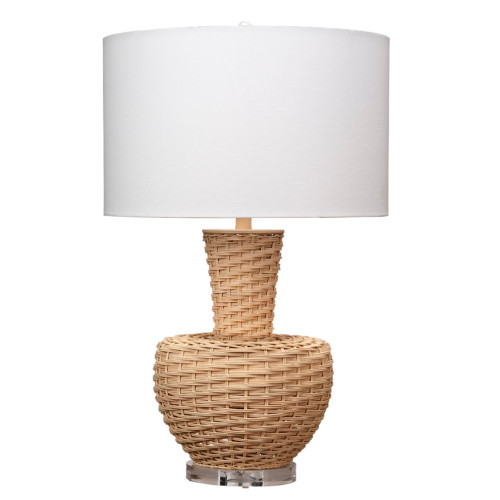 Rattan Table Lamp with Drum Shade - 29" - Brown and White - IMAGE 1