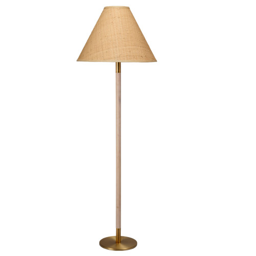 Antique Brass and Slim Wood Base Floor Lamp with Cone Shade - 64.5" - IMAGE 1