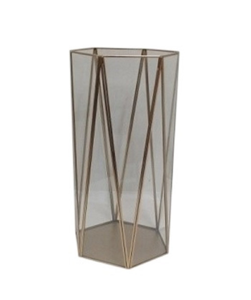 Hurricane Tabletop Hexagon Candle Holder - 18" - Gold and Clear - IMAGE 1