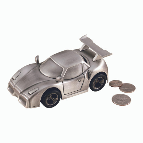 4.75" Metallic Brushed Nickel Sports Car Coin Bank - IMAGE 1